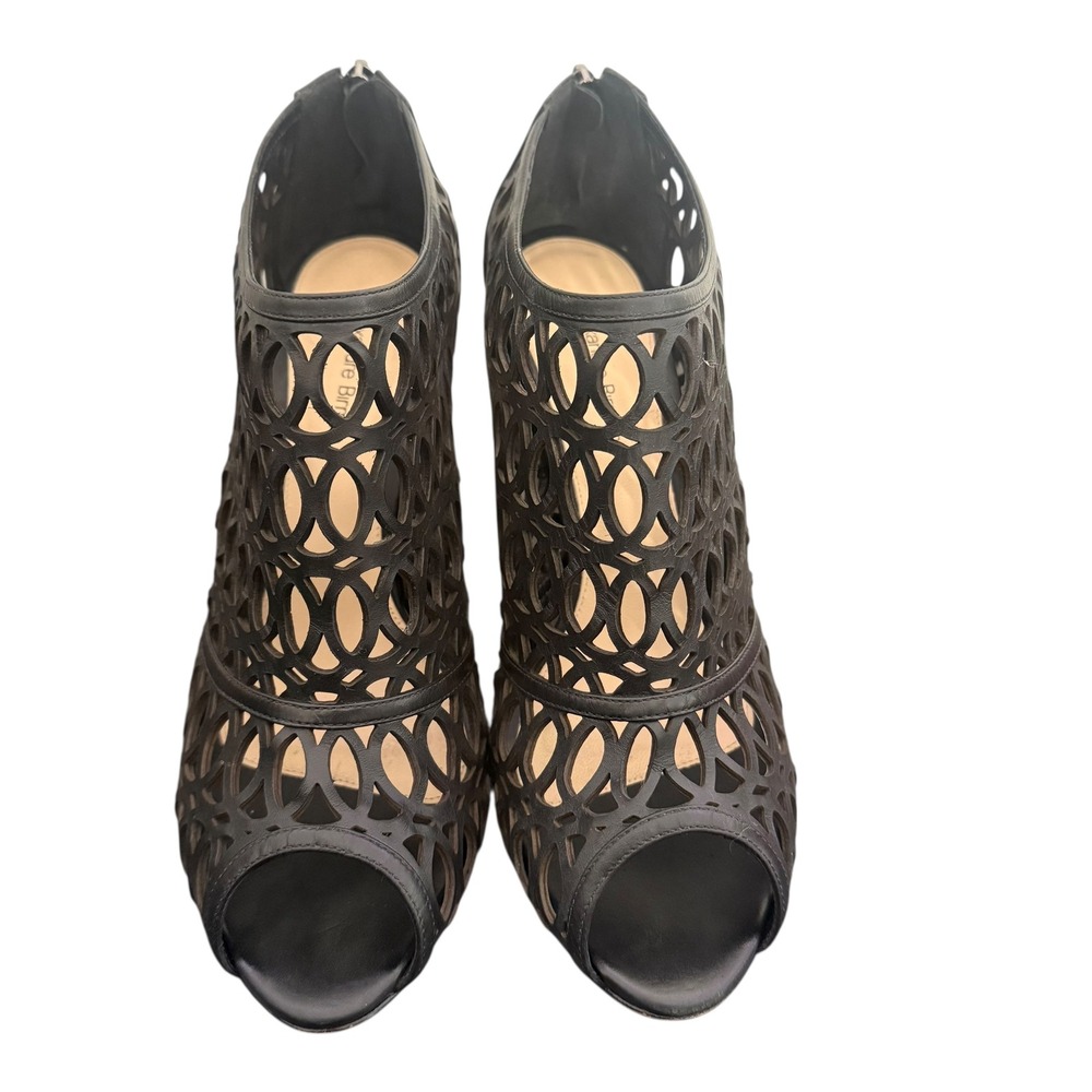 Alexandre Birman Laser Cut Out Open Toe High Heels Black Leather EU 40.5 US 10.5